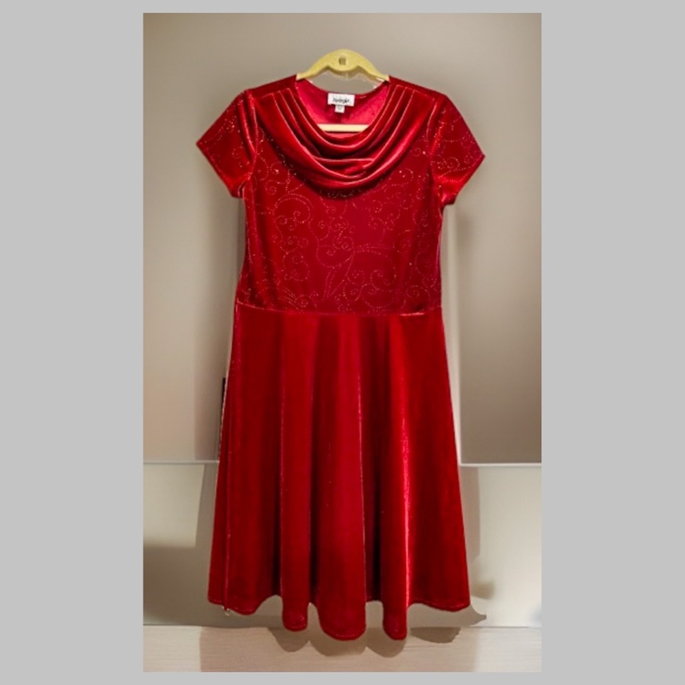 Byer Girl - Girls Chic Scarlet Velvet Midi Dress - Picture 2 of 4